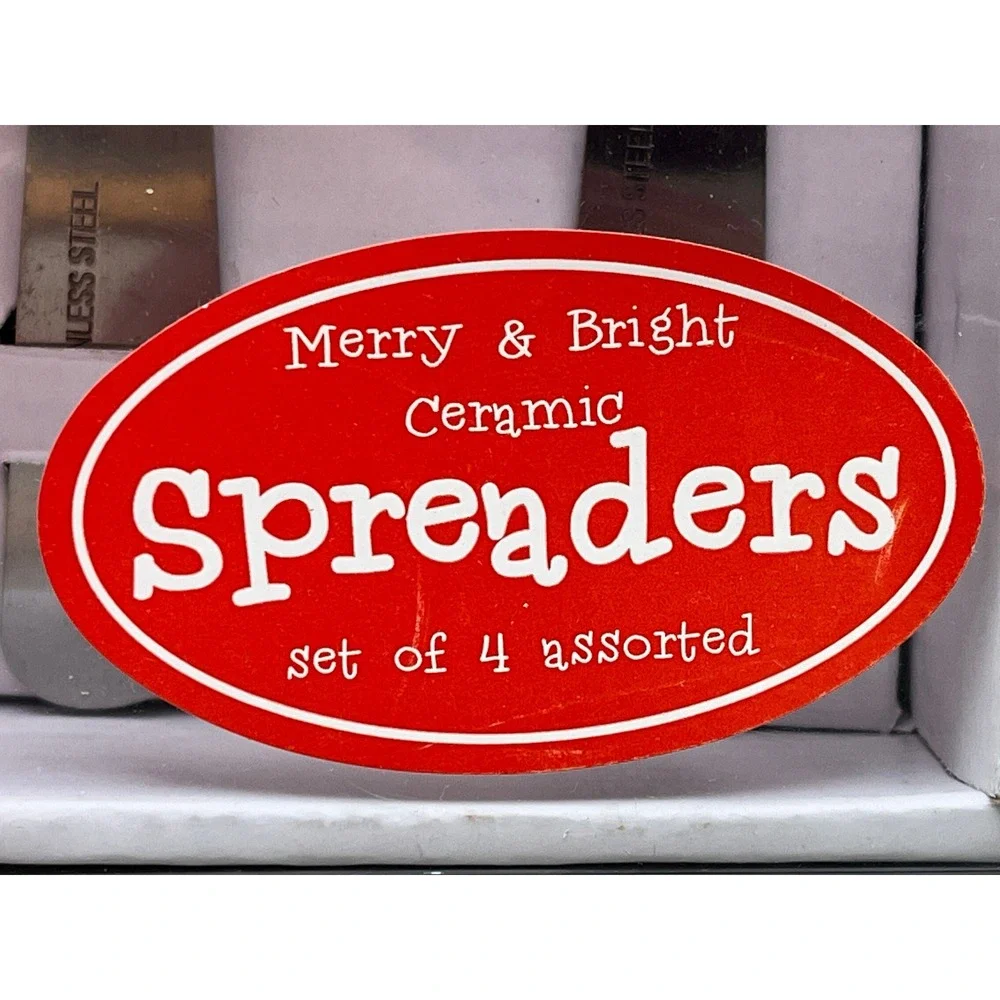Merry & Bright Christmas Ceramic Spreaders Set of 4 Santa Reindeer Snowman As Is